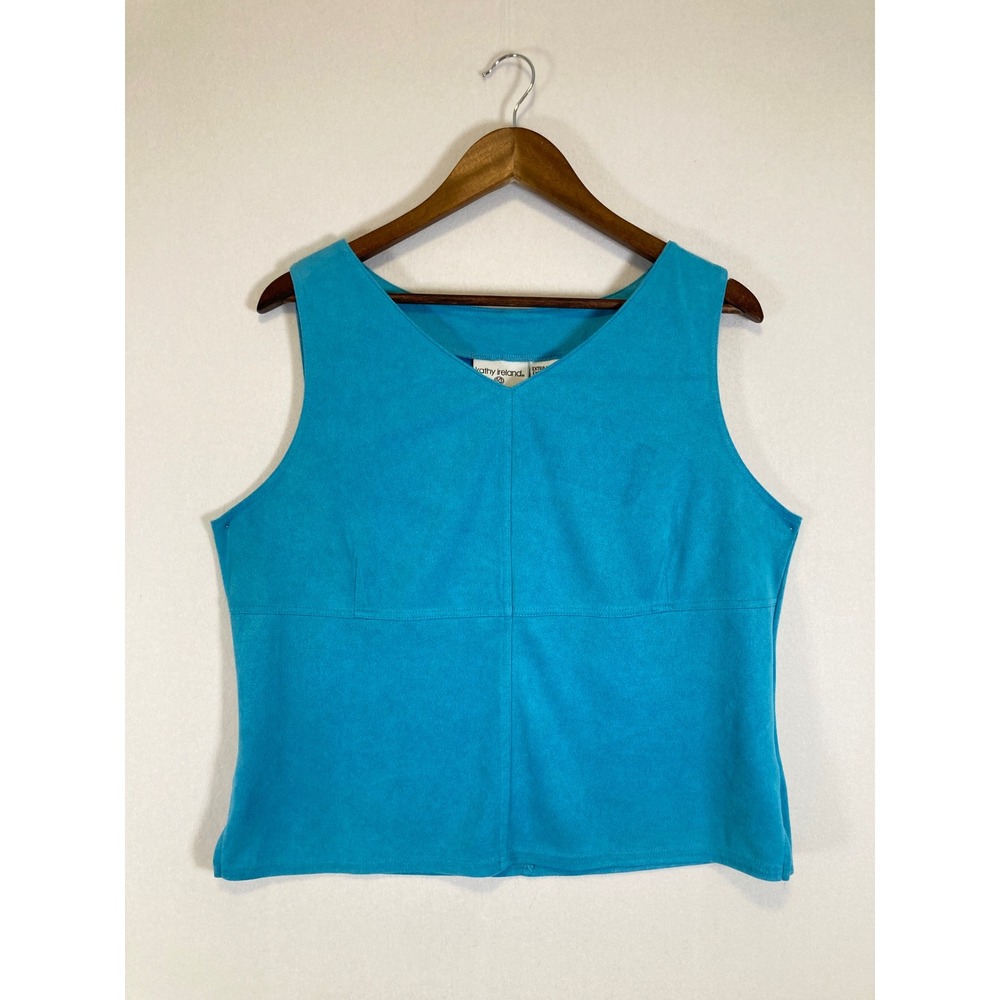 Minimalist Kathy Ireland Women XL Turquoise Blue Faux Suede V-Neck Tank Top